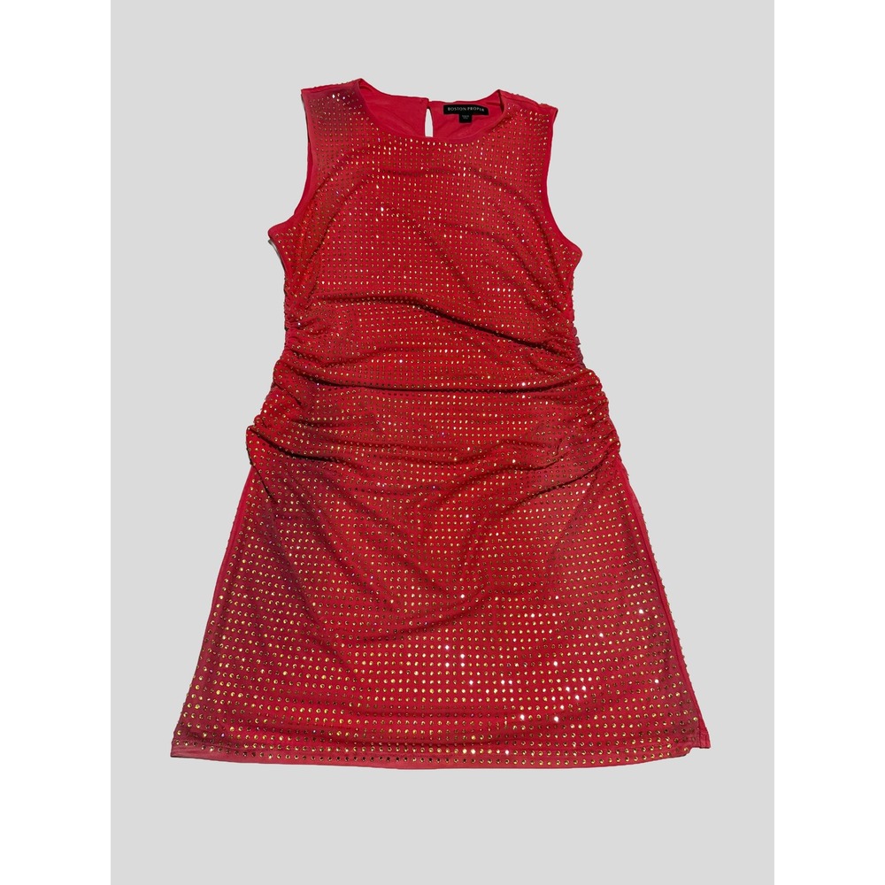 Boston Proper Pink Studded Ruched Mesh Sleeveless Cocktail Dress Medium